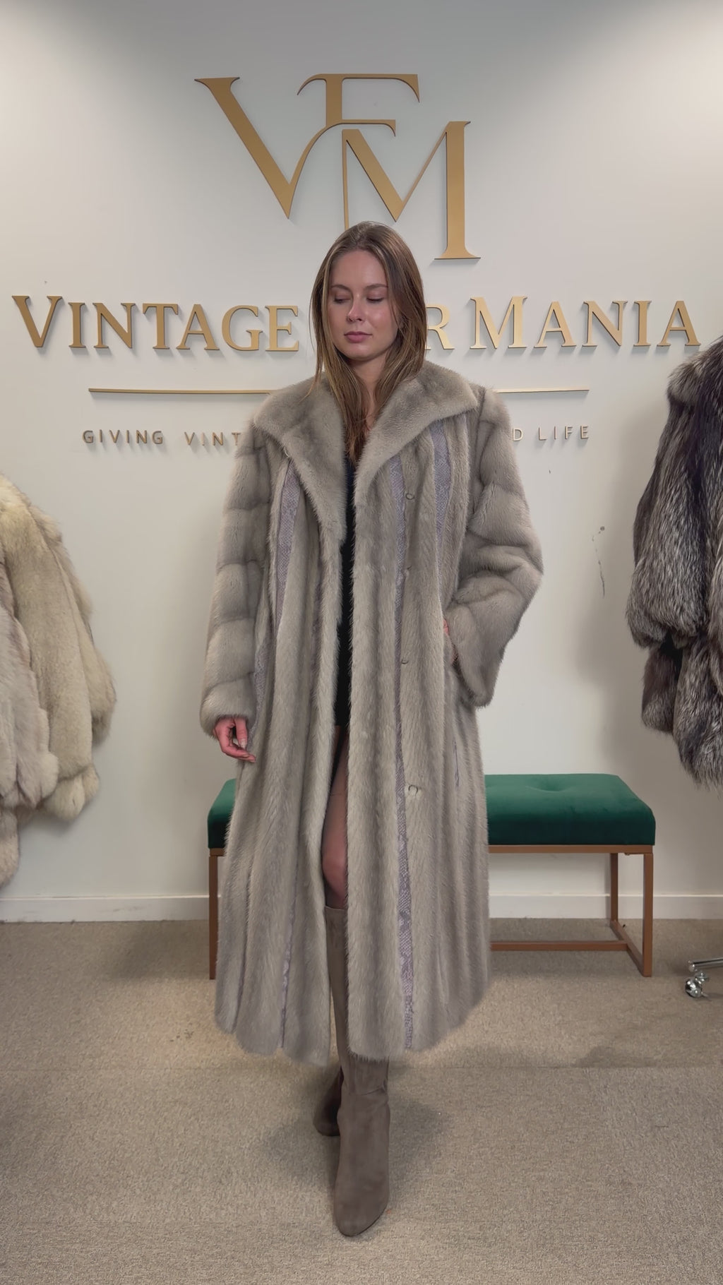 Grey Mink Fur Coat, Swinger, Full Length, Fits up to 5XL