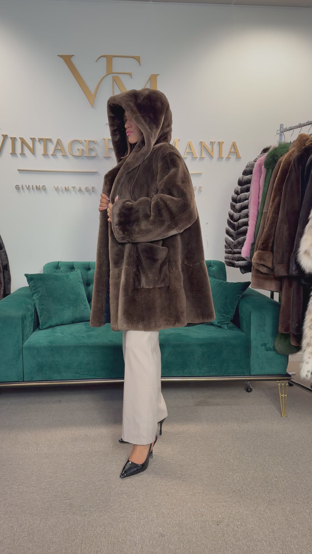 Sheared Beaver Fur Coat, Hooded, Oversize up to 3XL
