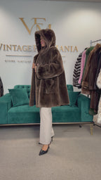 Sheared Beaver Fur Coat, Hooded, Oversize up to 3XL