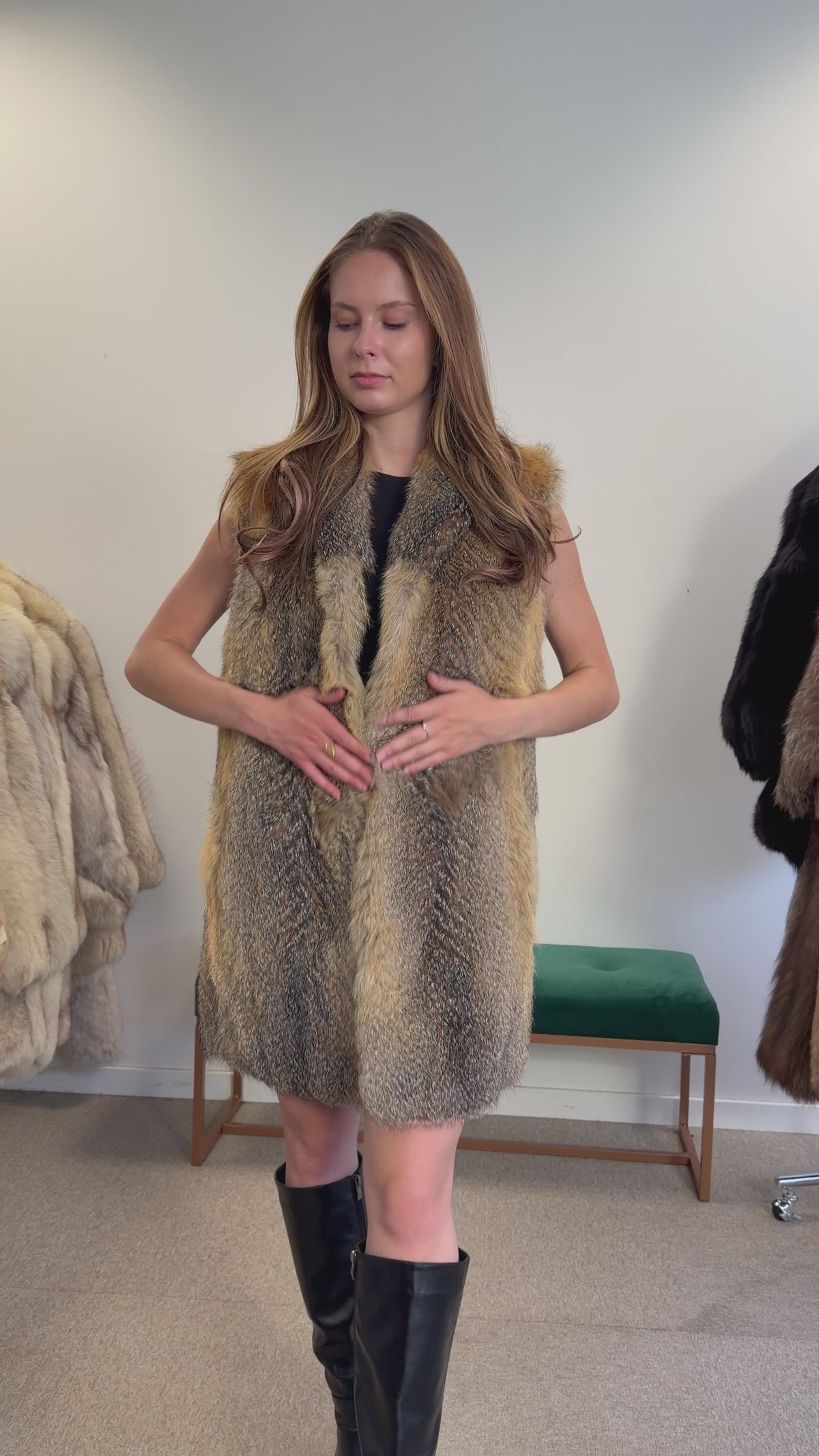 Grey Fox Fur Vest, Small, Fluffy