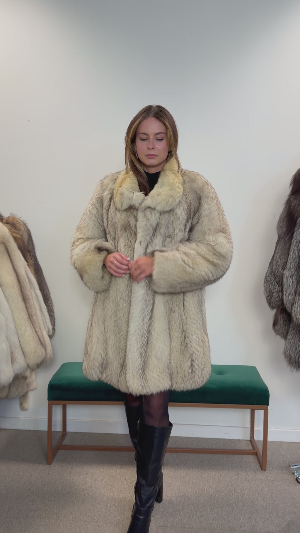 White Nordic Fox Fur Coat, Size M