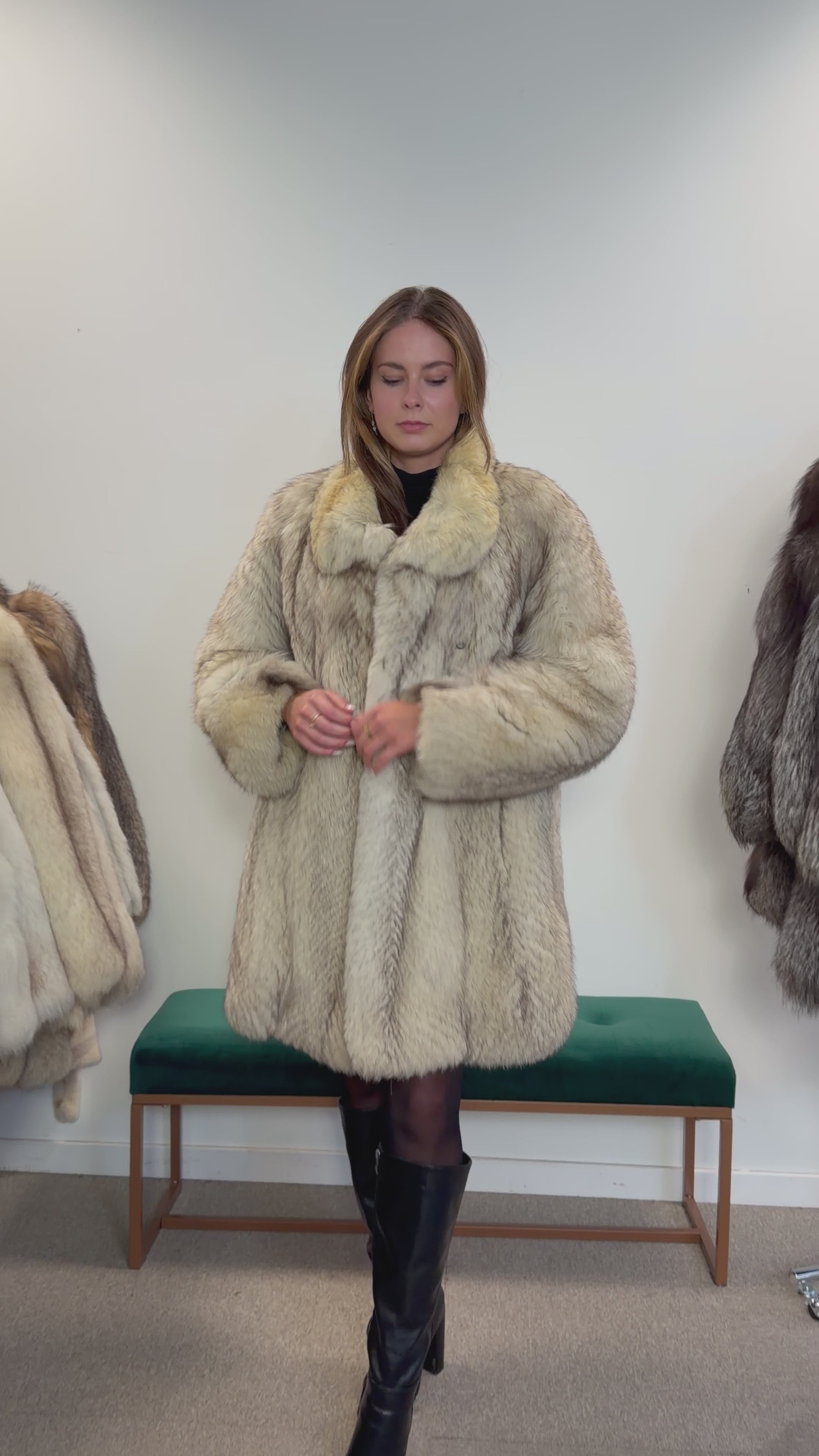 White Nordic Fox Fur Coat, Size M