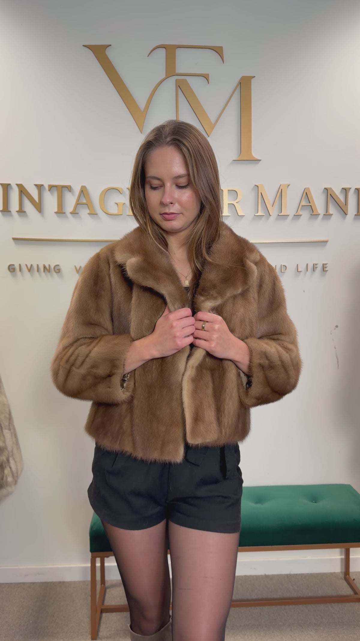 Light Beige Mink Fur Jacket, Medium, Short Sleeves