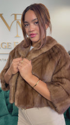 Short Pastel Light Brown Mink Fur Jacket, M/L