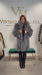 Blue Fox Fur Coat, Fluffy and Soft, Large