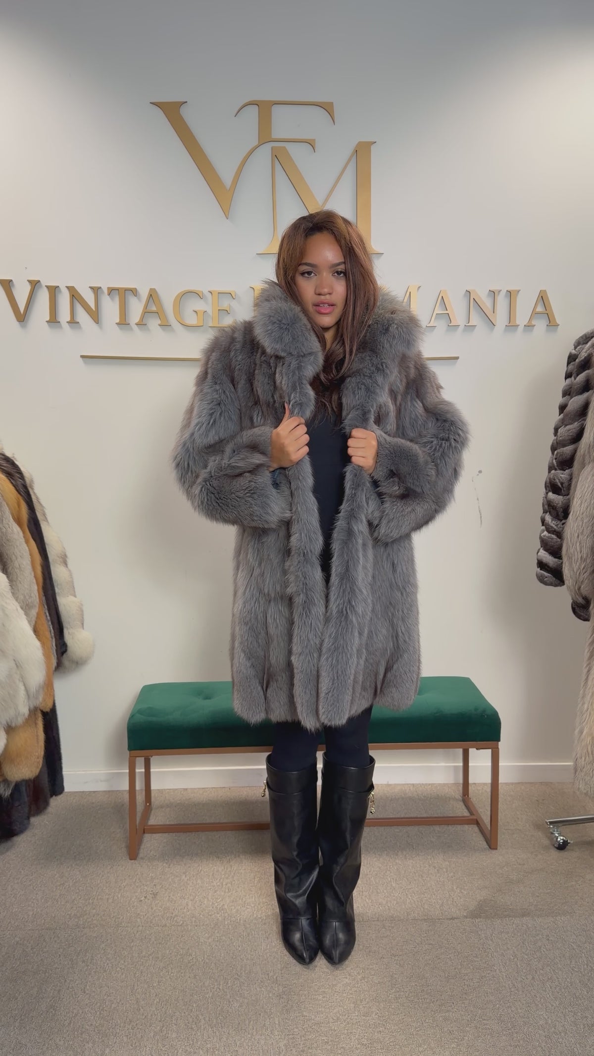 Blue Fox Fur Coat, Fluffy and Soft, Large
