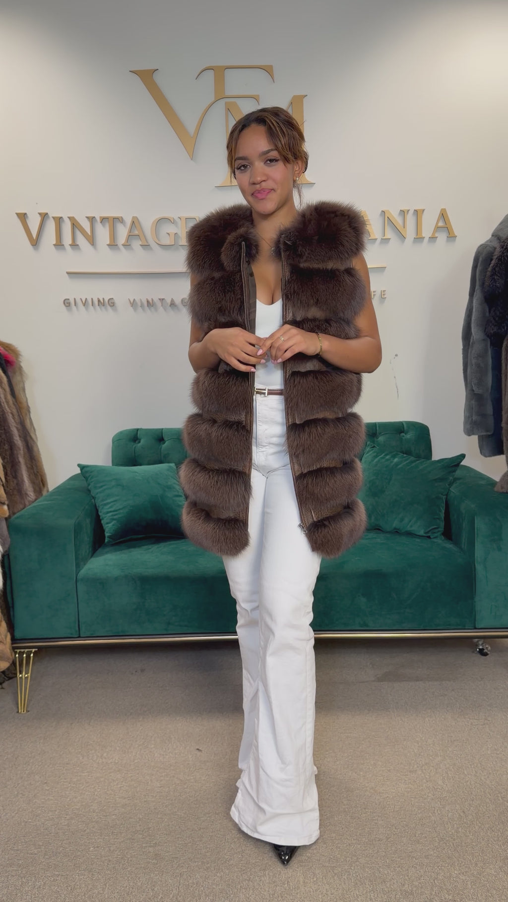 Dark Brown Fox Fur Vest, Medium, New