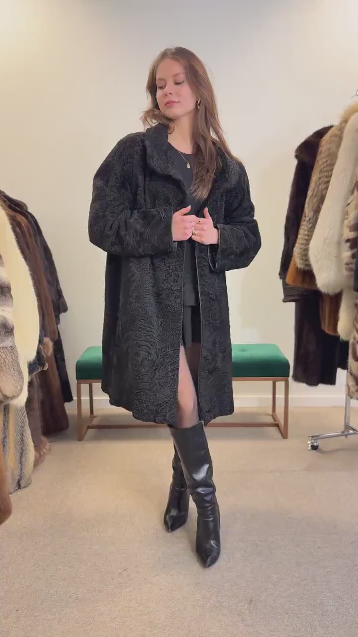 Black Astrakhan Coat, Thick Astrakhan Coat, XXL Size, Real Fur Coat, Vintage Fur Coat, Black Fur Coat, Women's Fur Coat