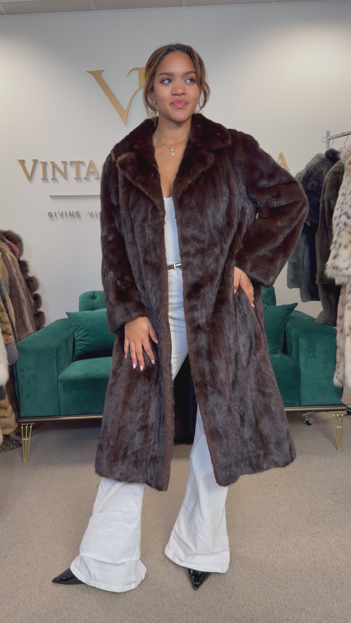 Brown Mink Fur Coat, M/L, Full Length