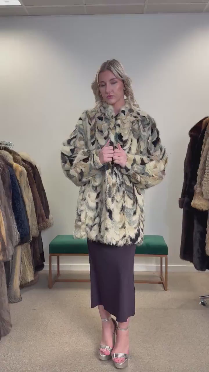 Mink Pieces Coat, Colorful Mink Coat, Medium Size, Women's Fur Coat, Real Mink Coat, Mink Coat, Dyed Mink Fur Coat, Vintage Fur Coat