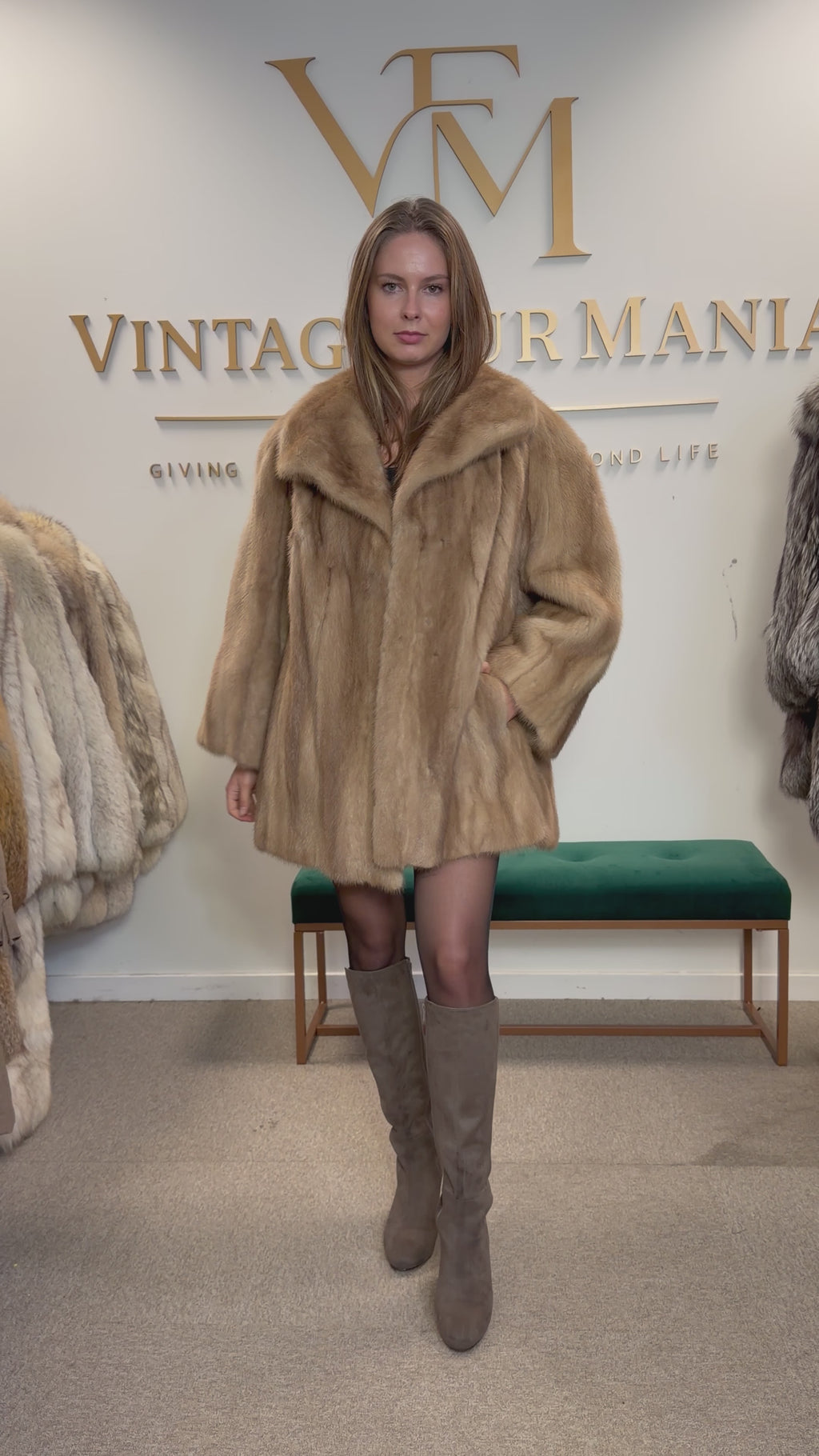 Pastel Mink Fur Jacket, Light Beige, 3XL