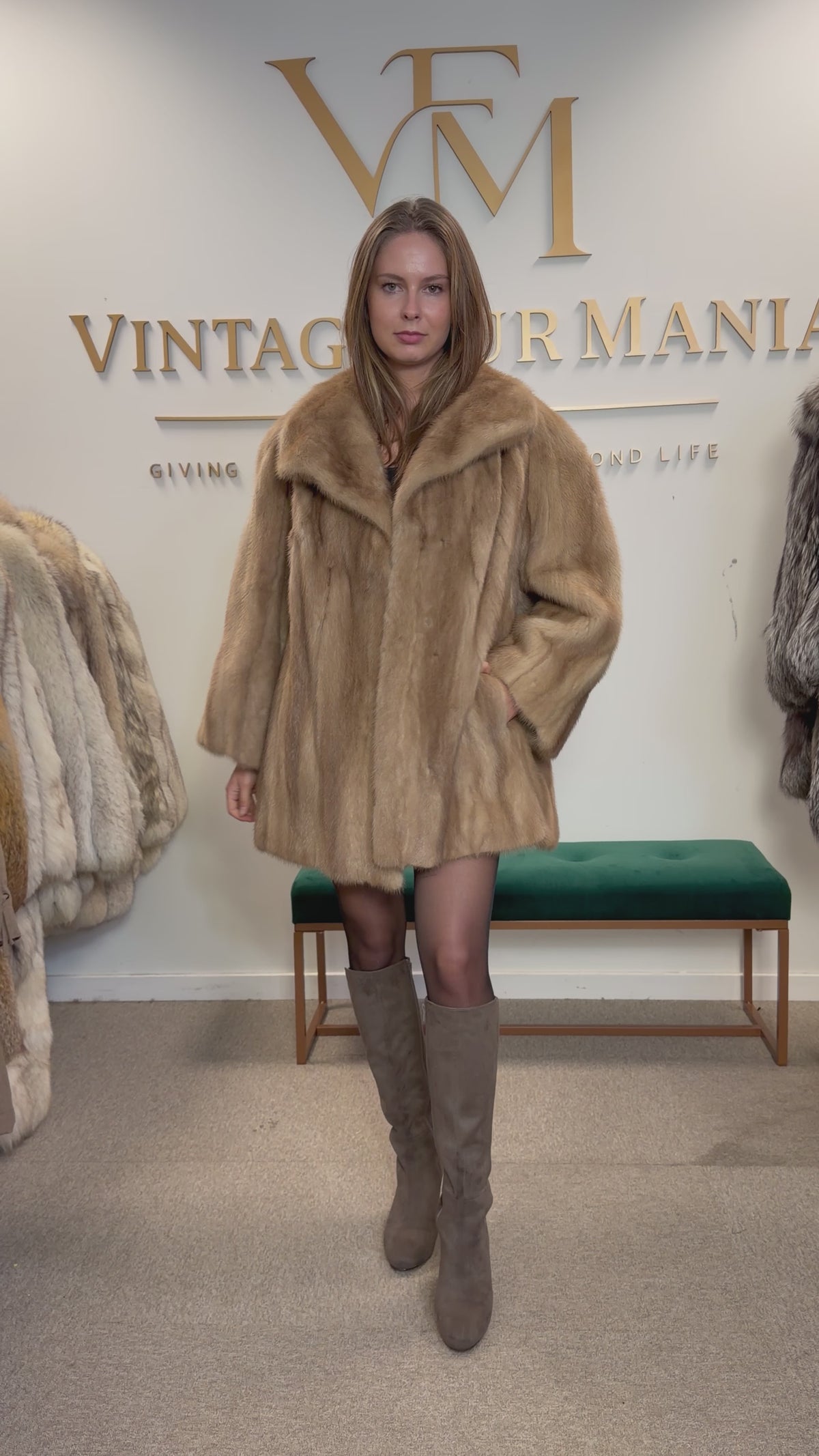 Pastel Mink Fur Jacket, Light Beige, 3XL