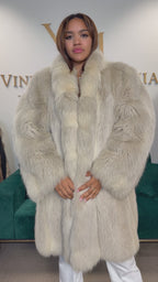 White Nordic Fox Fur Coat, One Size up to 4XL, Open Front