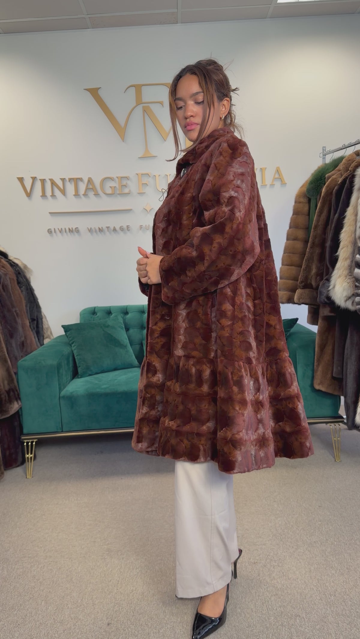Red Sheared Mink Fur Coat, Swinger, Fits up to 4XL