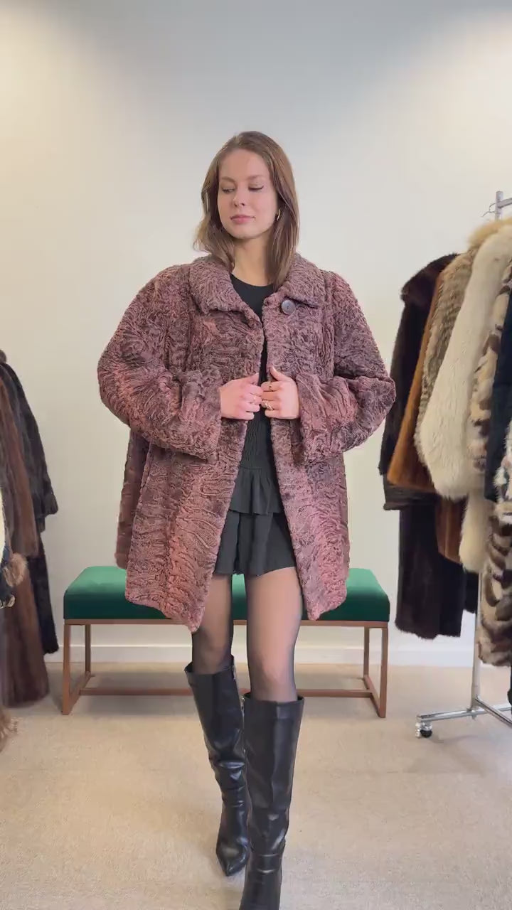 Brown Astrakhan Jacket, Thick Astrakhan Coat, XXL Size, Real Fur Jacket, Vintage Fur Coat, Brown Fur Coat, Women's Fur Coat, Fur Jacket