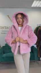 Pink Dyed Mink Fur Jacket, Medium, Hooded, New