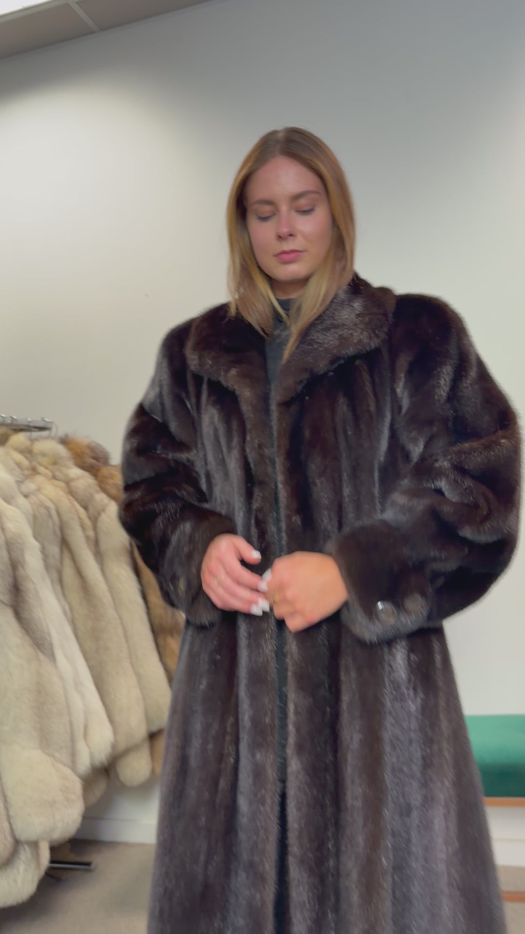 Luxury Mink Fur Coat, Dark Brown, Extra Long, Size L