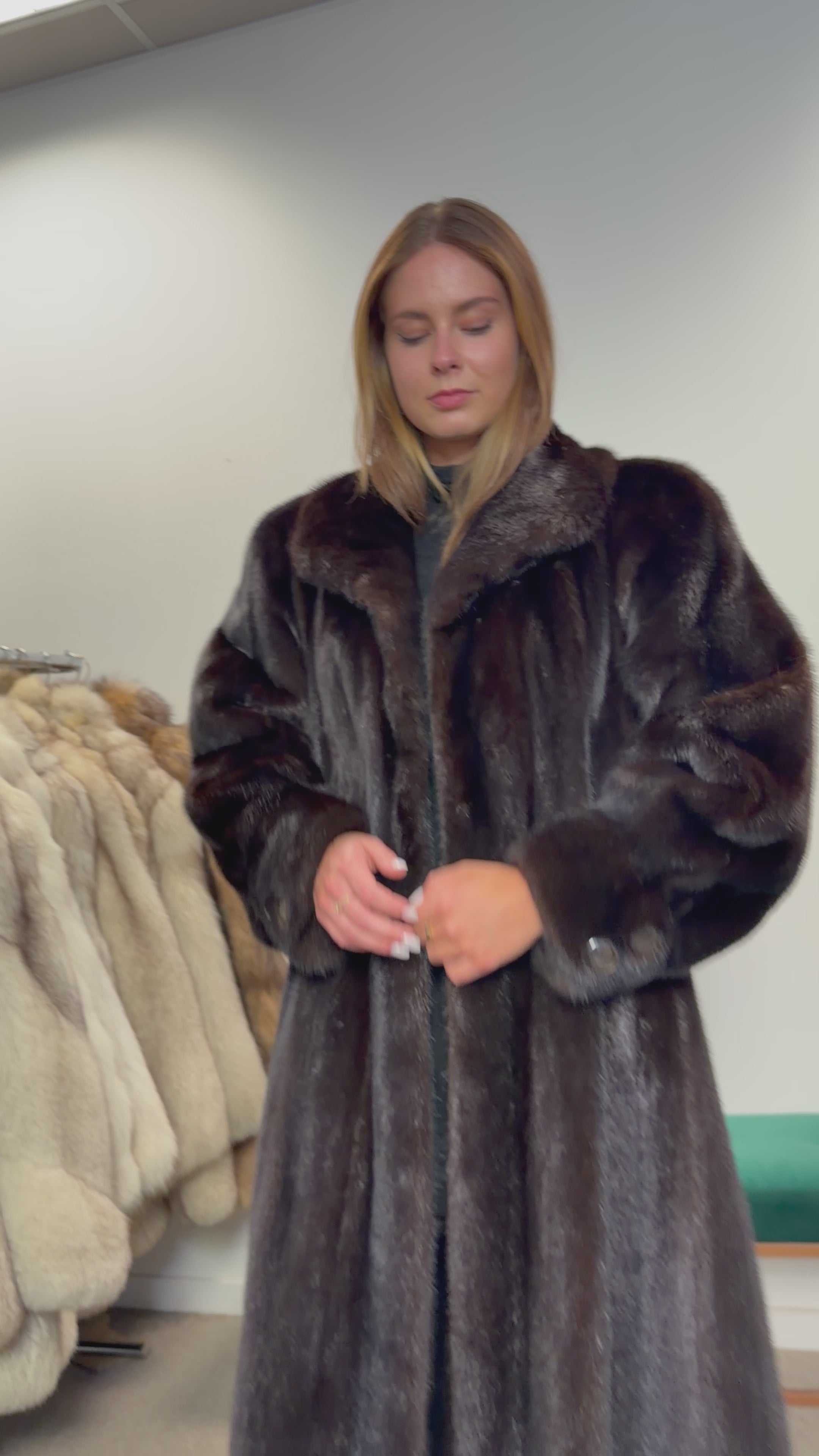 Luxury Mink Fur Coat, Dark Brown, Extra Long, Size L