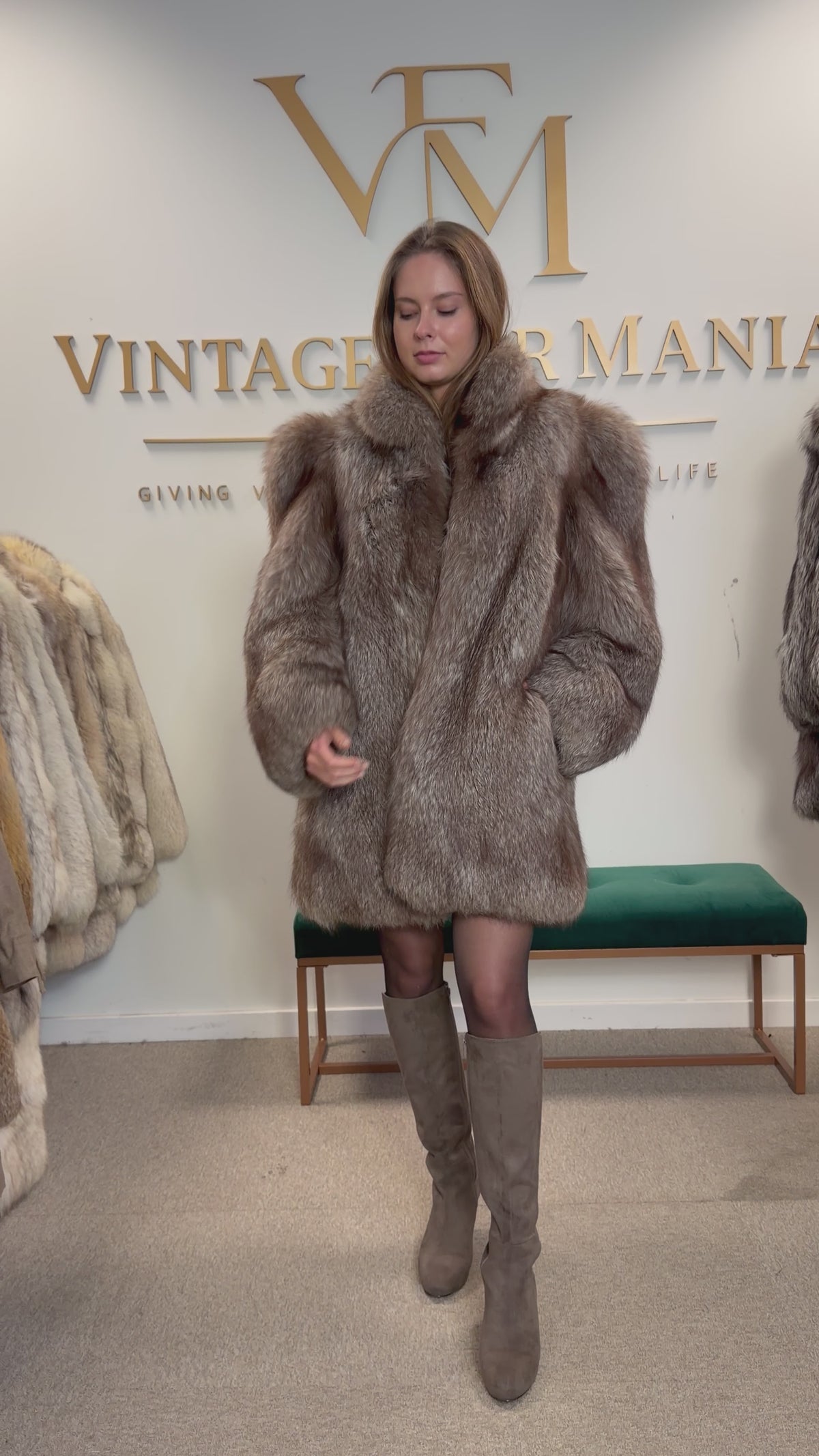 Crystal Fox Fur Jacket, Medium, Fluffy