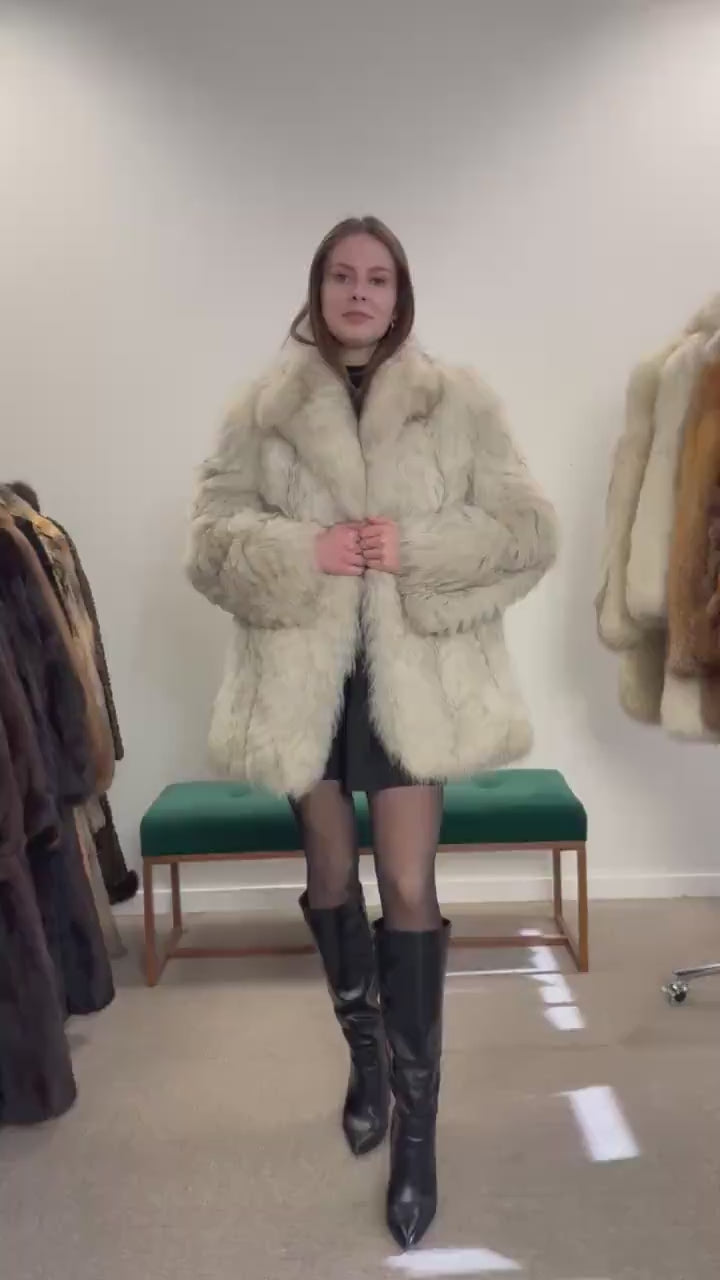 White Fox Fur Jacket, Medium Size, Blue Fox Jacket, Vintage Fur Jacket, Women's Fur Jacket, Real Fox Fur, Real Fox Jacket, Soft Fur Jacket