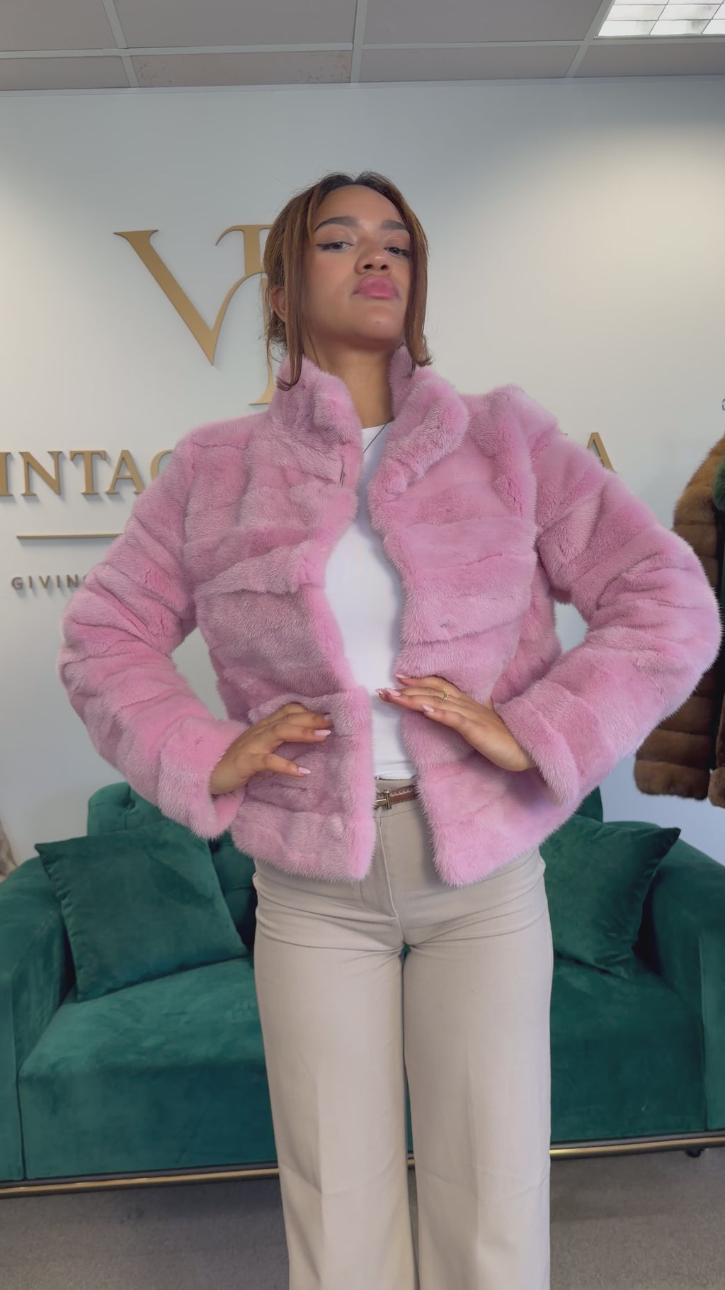 Pink Dyed Mink Fur Jacket, Medium, New