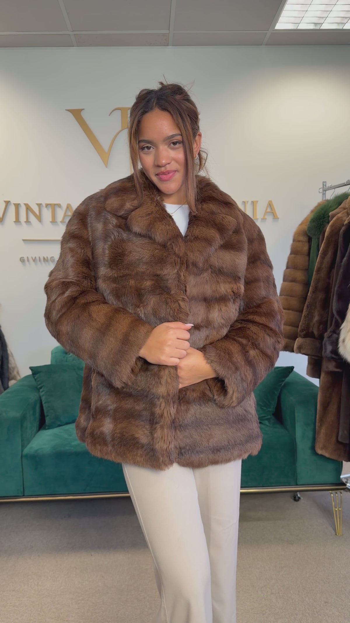 Dark Brown Feh Fur Jacket, Medium, Super Soft