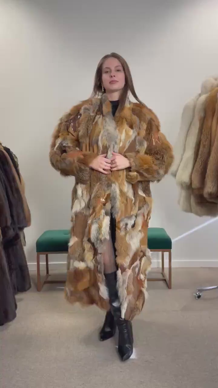 Cozy Red Fox Fur Coat With Leather, Small Size Red Fox Fur Coat, fox fur coat, red fox fur coat, vintage fur coat, real fox fur, red fox fur