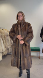 Brown Beaver Fur Coat, Full Length, XL Fits M to L
