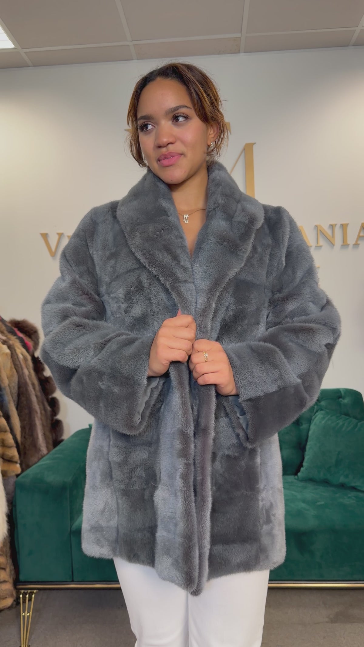 Blue-Grey Dyed Mink Fur Jacket, Medium, German, New