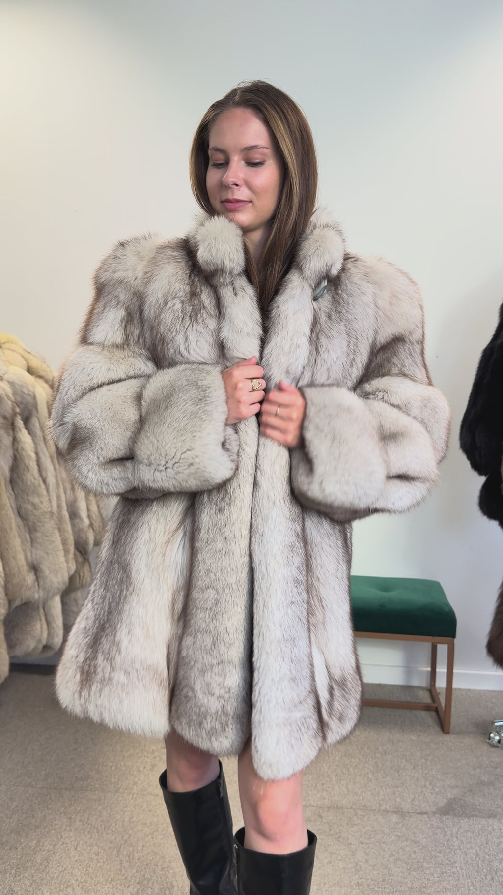 Blue Fox Fur Coat, Bright White, Size M