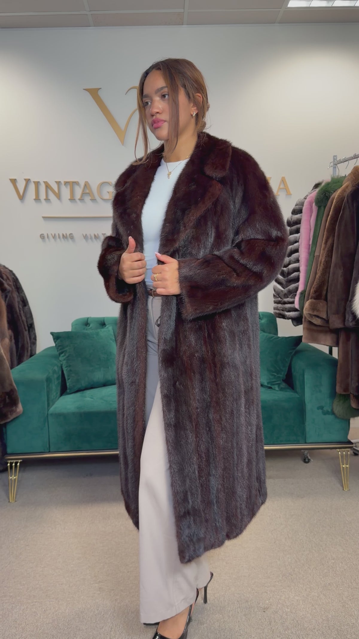Very Dark Brown Mink Fur Coat, L/XL