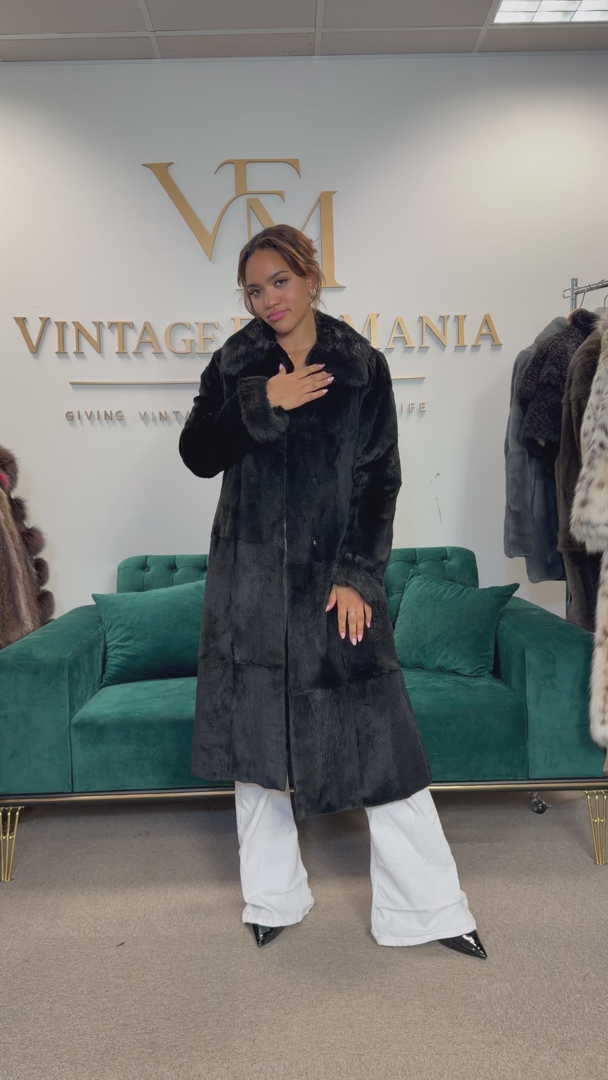 Black Sheared Rabbit Fur Coat, Small, Full Length