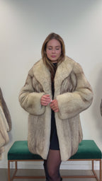 White Blue Fox Fur Coat, Size M