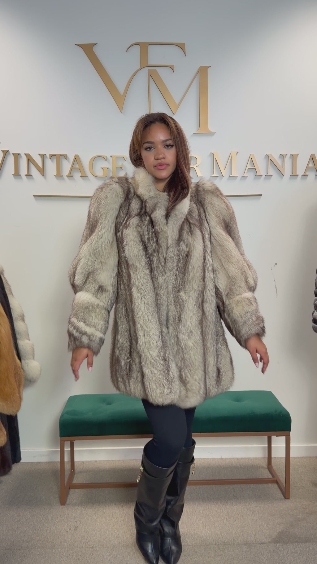 White Blue Fox Fur Coat, Dark Reflection, Medium
