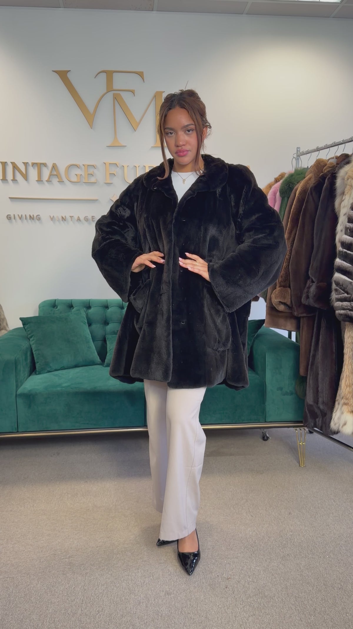Black Sheared Mink Fur Coat, Swinger, Fits up to 4XL