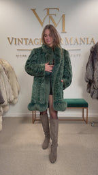 Green Dyed Mink Fur Coat with Fox Collar, XL