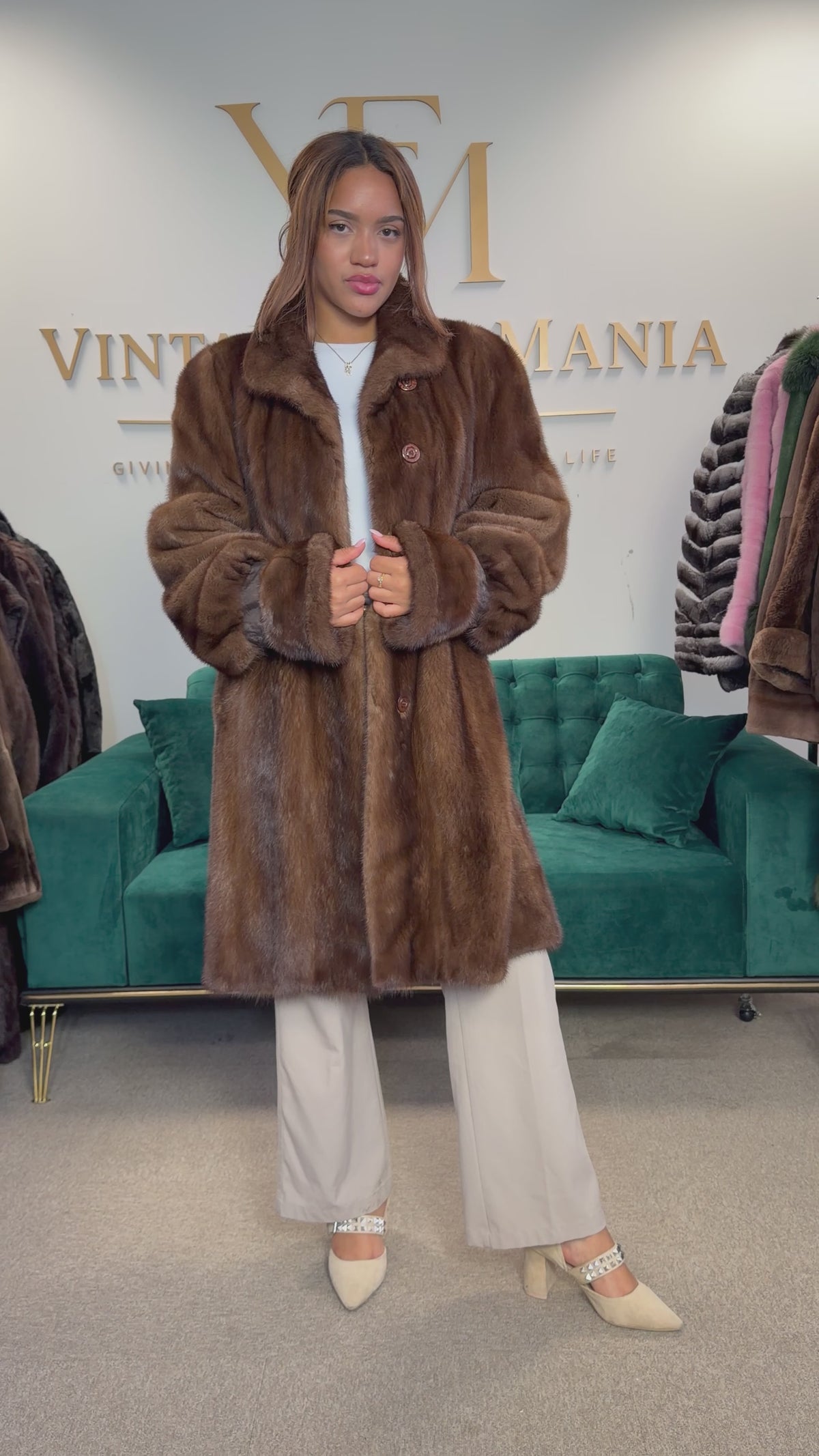 Brown Thick Mink Fur Coat, XL, Flexible