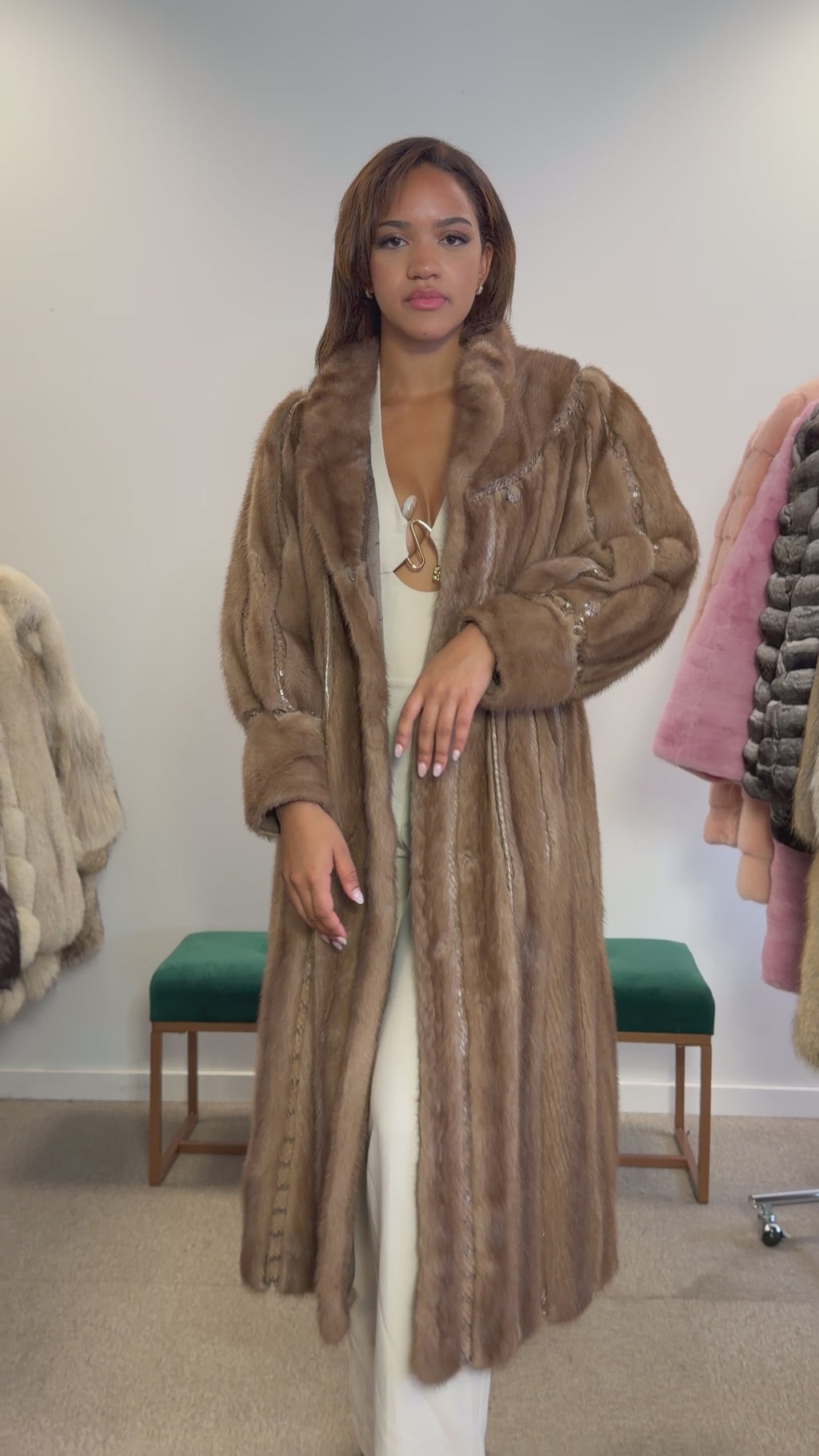 Mink Fur Coat, Pastel Snakeskin Swinger, Large size L
