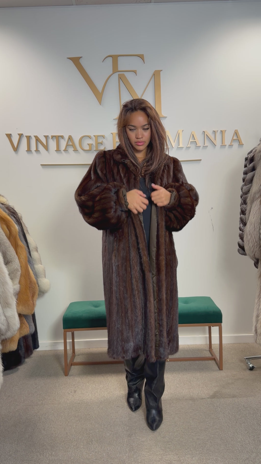 Brown Mink Fur Coat, XL, Single Button Front