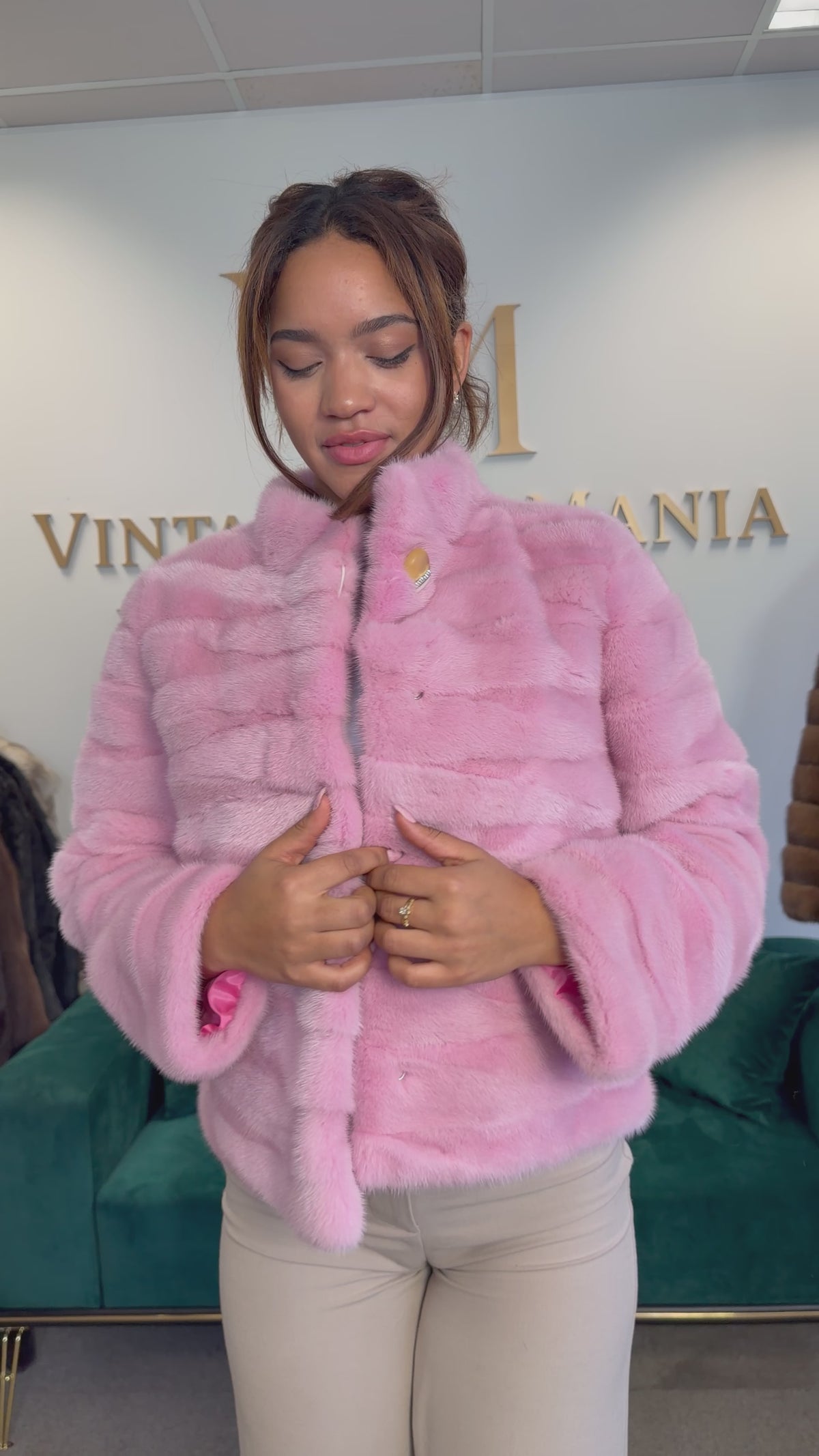 Pink Dyed Mink Fur Jacket, Medium, Pink Lining, New