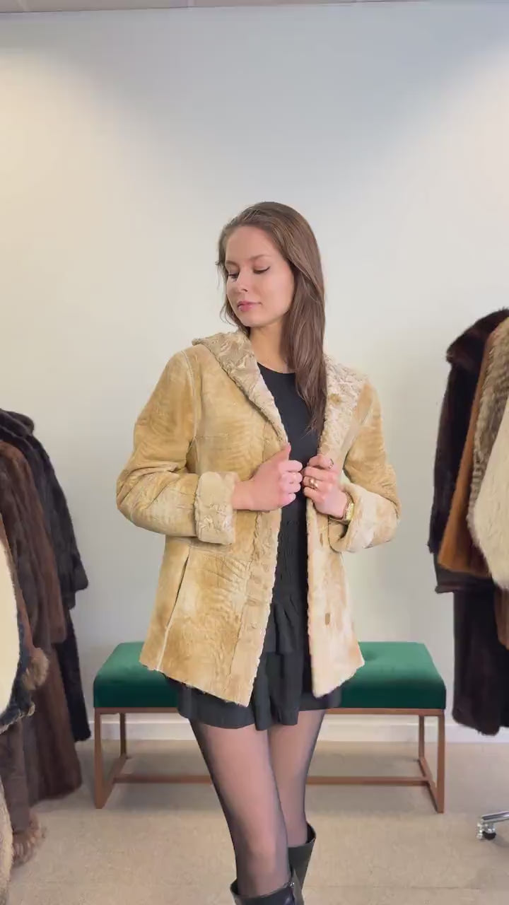 Double Sided Astrakhan Leather Jacket, XS Size, Golden Fur Coat, Real Fur Jacket, Vintage Fur Coat, Astrakhan Leather Jacket, Hooded Coat