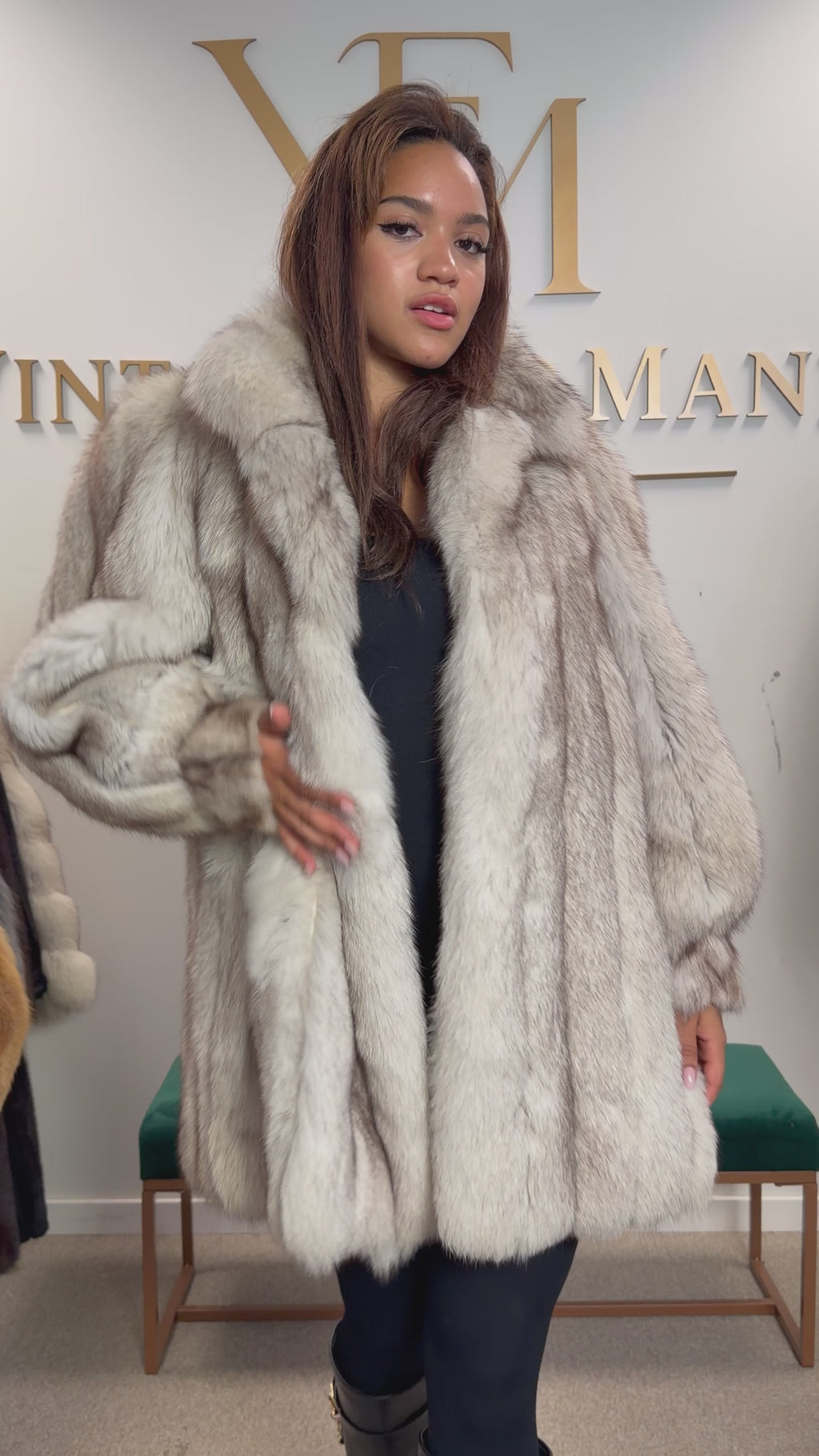 White Blue Fox Fur Coat, Like New, Medium