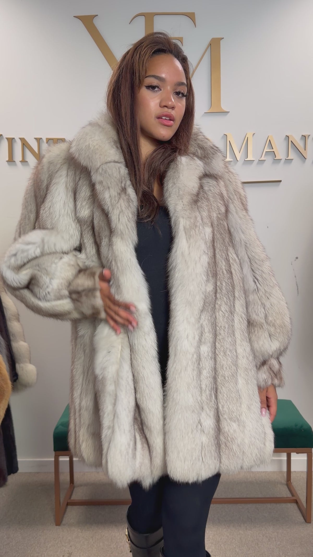 White Blue Fox Fur Coat, Like New, Medium