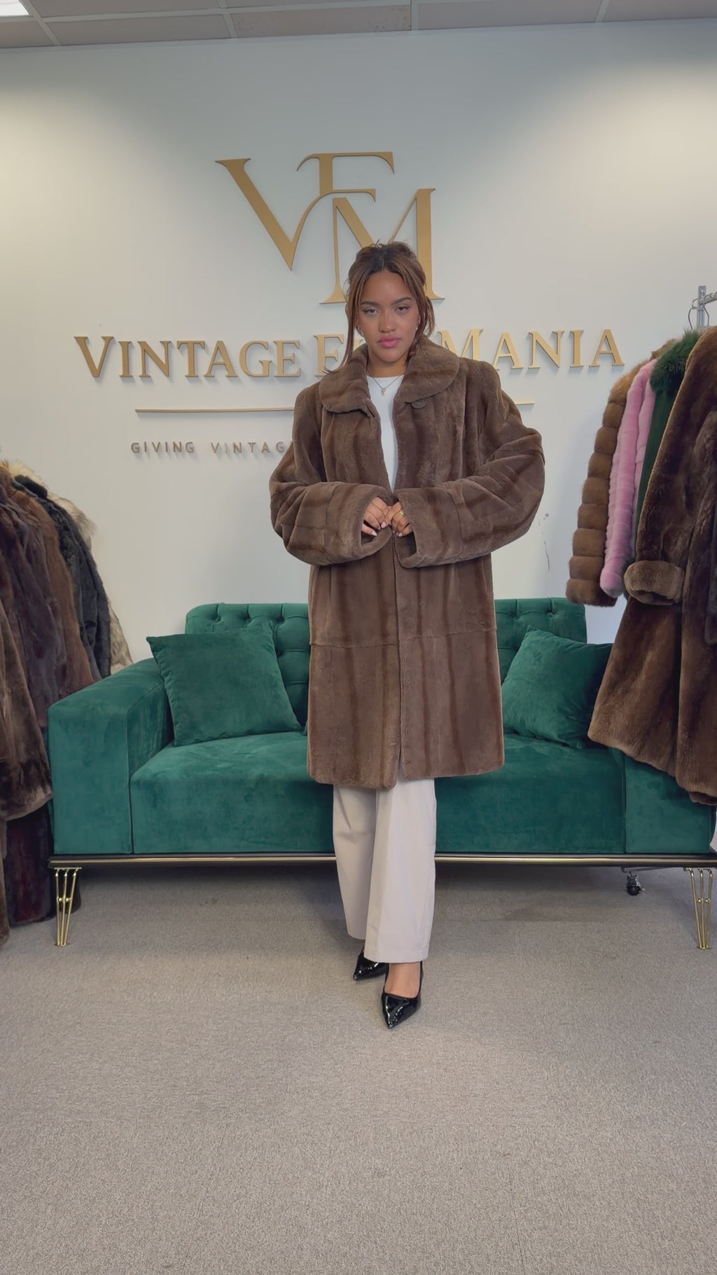 Brown Sheared Mink Fur Coat, XL, WIEN, Luxury