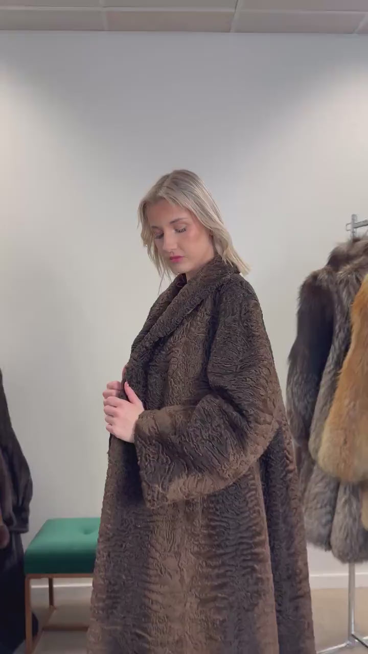 Swakara Astrakhan Fur Coat, XXL Size, Real Fur Coat, Astrakhan Fur Coat, Long Fur Coat, Vintage Fur Coat, Thick Fur Coat, Brown Fur Coat