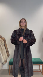 Mink Fur Coat, Dark Brown, Full Length, Size XL