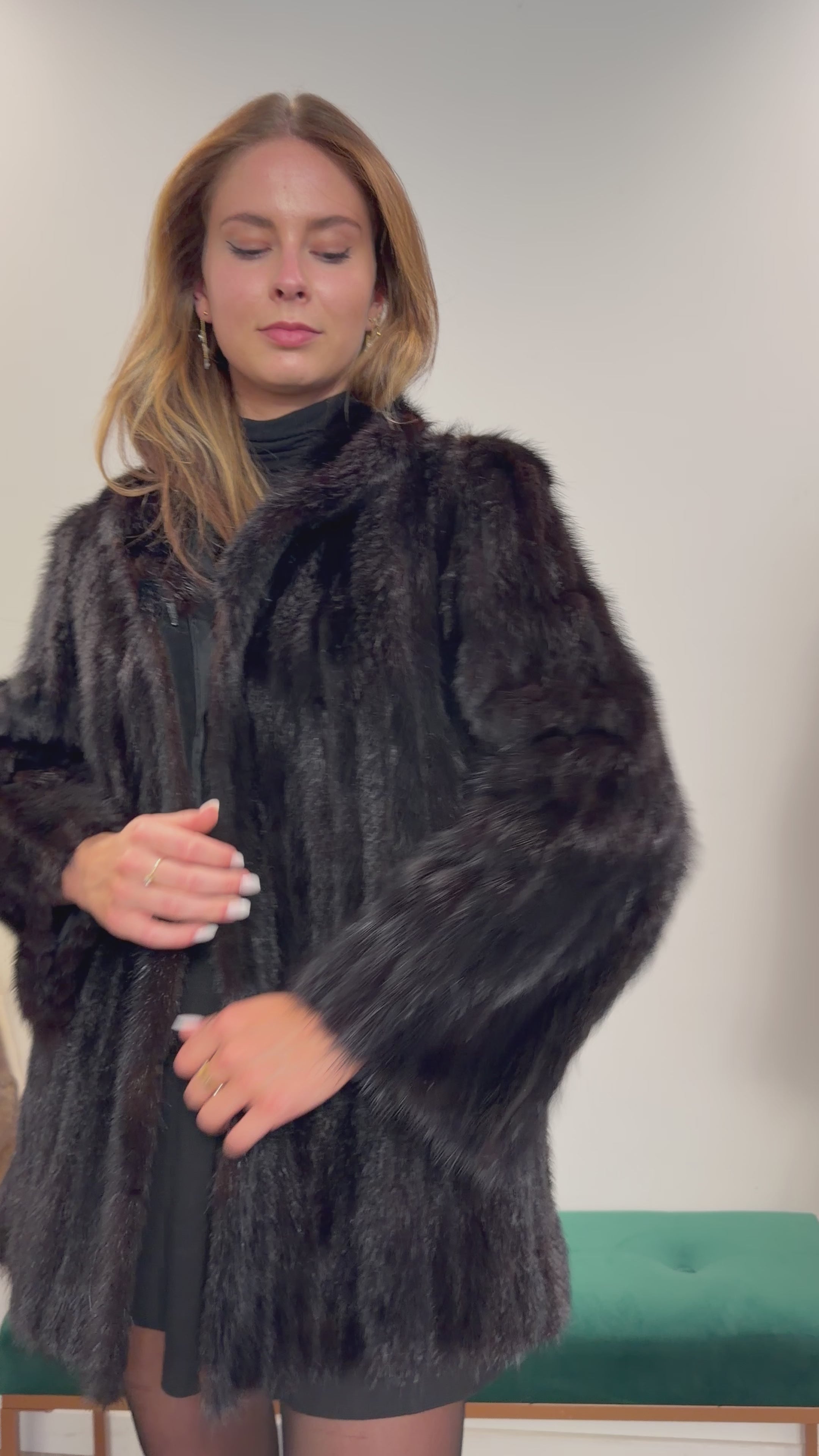 Mink Fur Jacket, Black, Size M