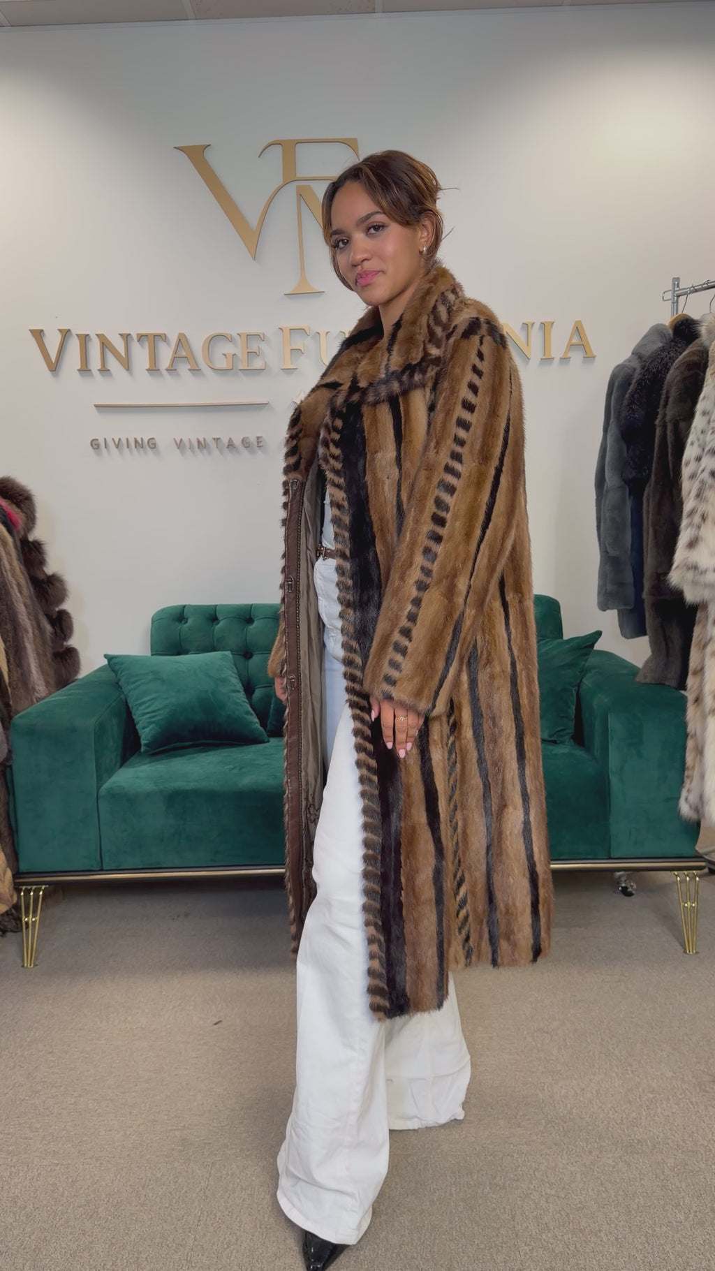 Luxury Pastel Mink Fur Coat, Large, Two-Tone Design