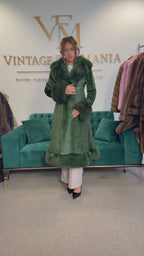 Green Dyed Leather Coat with Fox Fur Collar, Medium, Designer