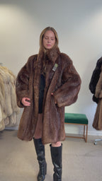 Brown Beaver Fur Coat, XL, Soft and Warm